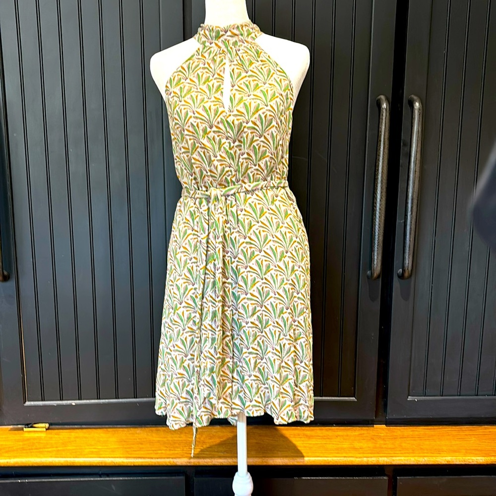 REDUCED Anthropologie Maddie High Neck Romper, leaf green print - Picture 3 of 9